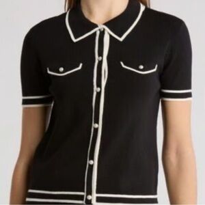 Jason Wu Black Knit Polo Top